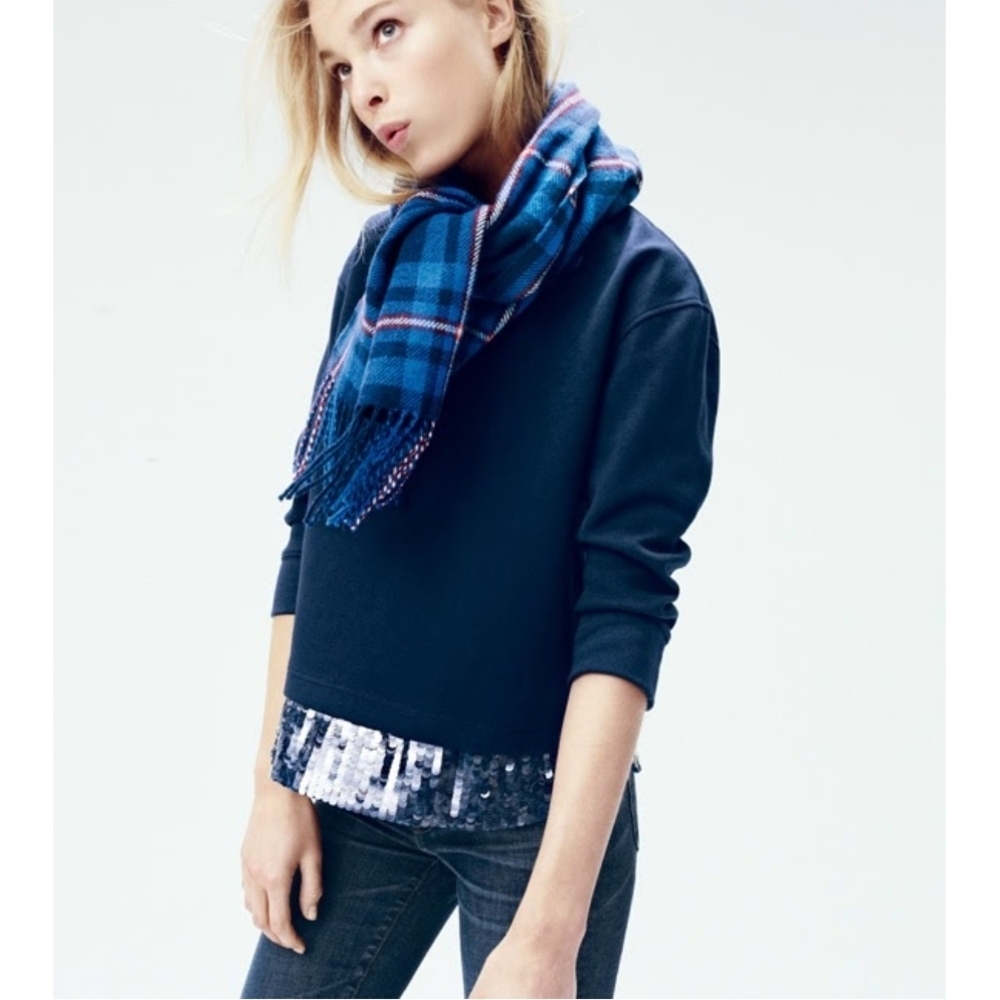 J.Crew Sequin Hem Sweatshirt XS | Navy Crewneck Embellished Casual Glam Pullover